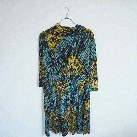 AGB DRESS Teal Yellow Snake Print Long Sleeve Dress 16W - Picture 3 of 5